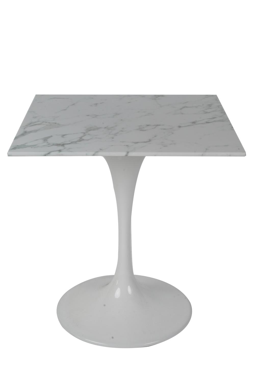 Appraisal: SAARINEN-STYLE SQUARE TABLEunsigned with faux-marble composition top Condition scratches to