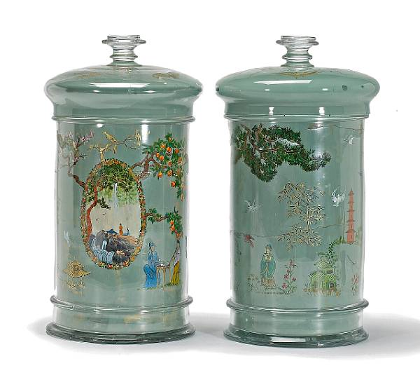 Appraisal: A pair of Italian arte povera glass canisters and covers