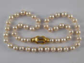 Appraisal: A cultured pearl necklace with a yellow metal tests carat