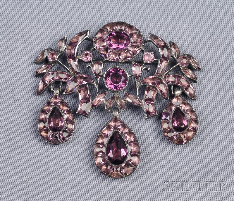 Appraisal: Georgian Purple Paste Girandole Pendant Brooch th century set with