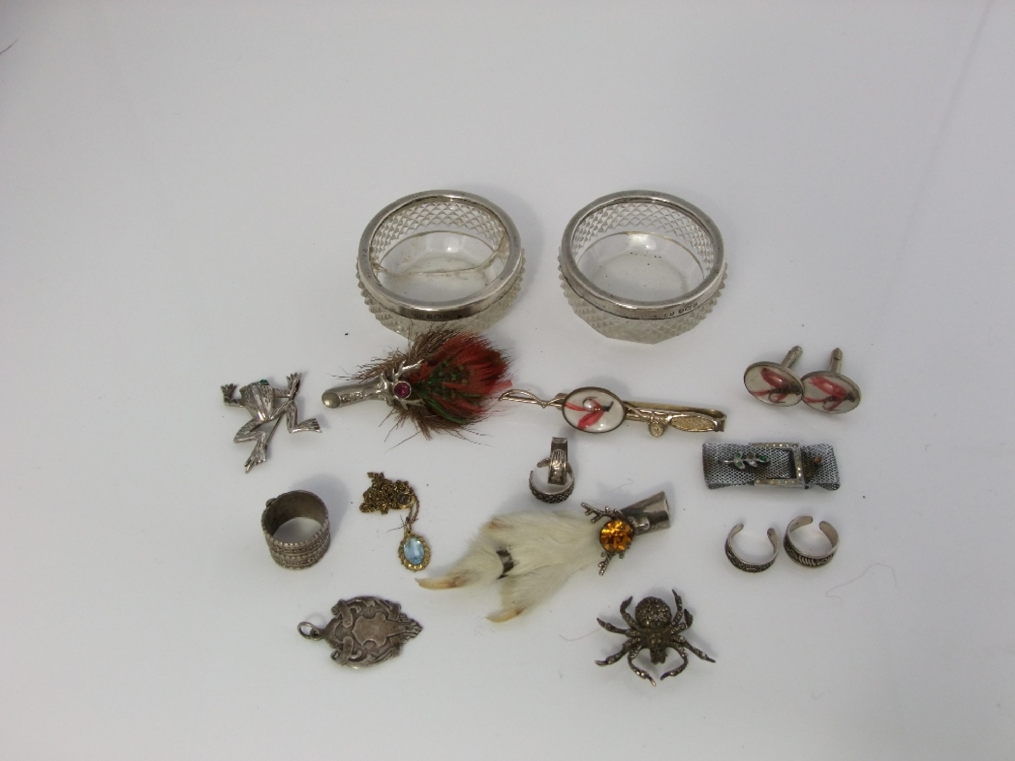 Appraisal: Two cut glass and silver rims sundry costume jewellery brooches