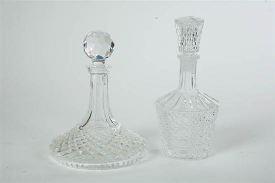 Appraisal: TWO GLASS DECANTERS Clear diamond pattern and shouldered form decanter