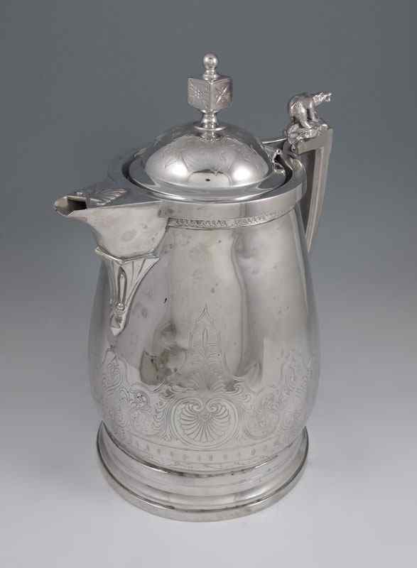 Appraisal: JAMES STIMPSON VICTORIAN SILVERPLATE WATER PITCHER Large pitcher with engraved