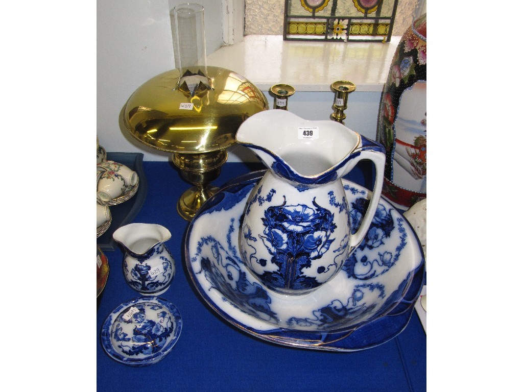 Appraisal: Lot comprising blue white and gilt toilet set - ewer