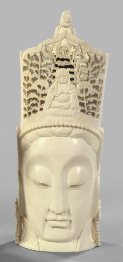 Appraisal: Japanese Meiji Carved Tusk Ivory Head of the Crowned Buddha