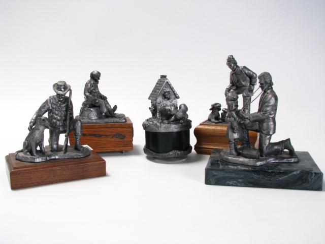 Appraisal: Group of contemporary pewter figures three on music box bases