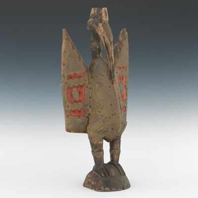 Appraisal: Carved Hornbill Bird Diety Senufo Carved wood with applied chased