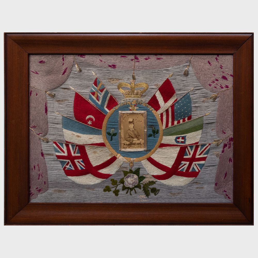 Appraisal: Victorian Sailor's Woolwork Panel 'Forget Me Not' Flags x in