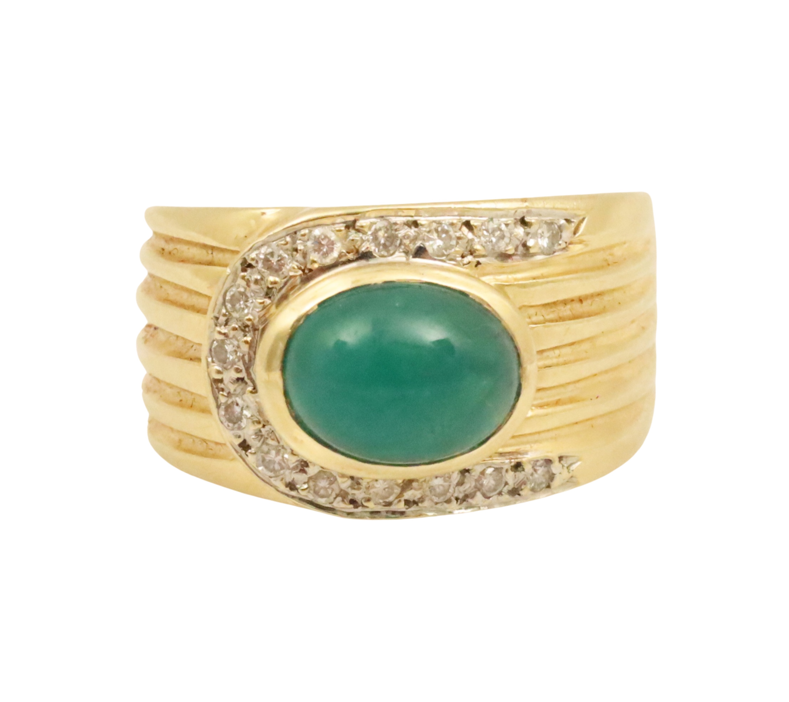 Appraisal: K Emerald cabochon and diamond ring emerald X X mm