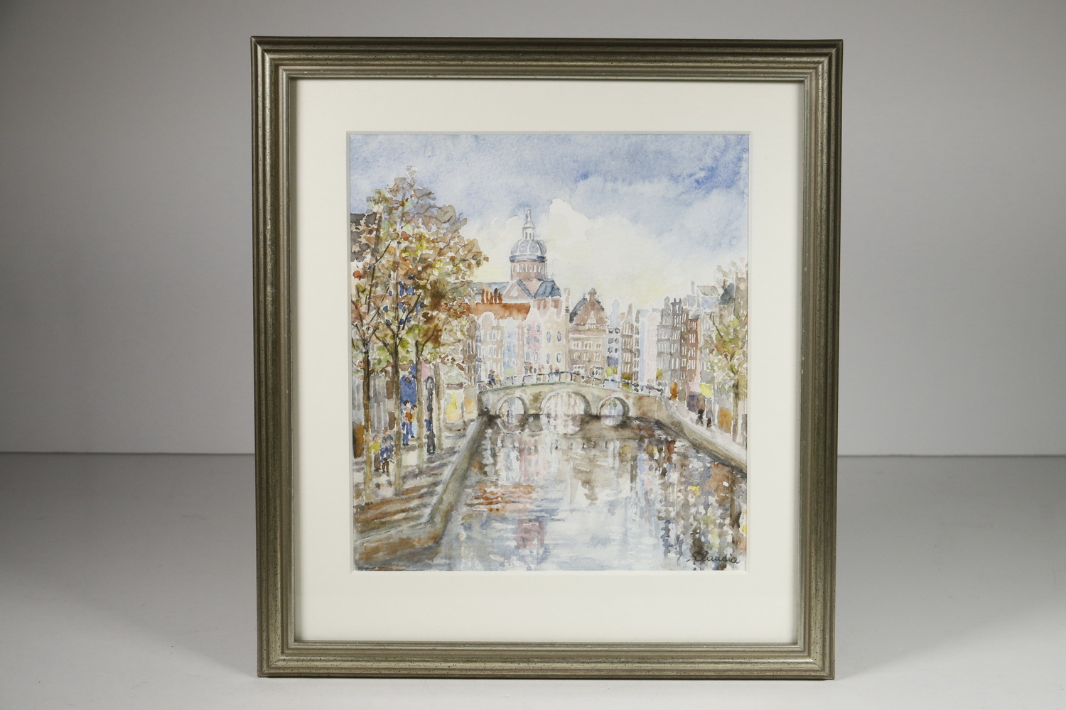 Appraisal: SMALL PAINTING OF AMSTERDAM SIGNED CLAUDIA Three Arch Canal Bridge