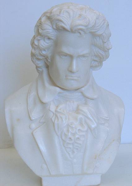 Appraisal: A carved marble portrait bust of Ludwig von Beethoven modern