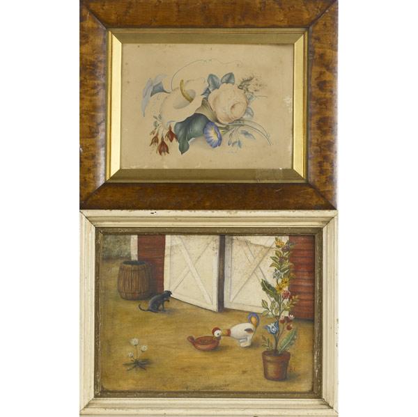 Appraisal: FLORAL STILL LIFES Two oil on canvas paintings mounted on