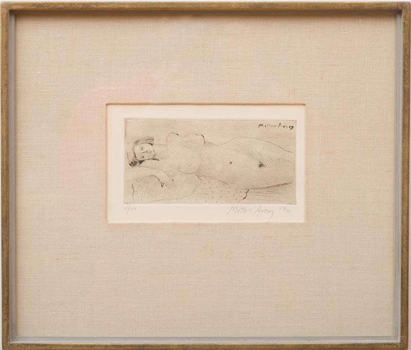 Appraisal: MILTON AVERY - RECLINING NUDE Drypoint on wove paper with