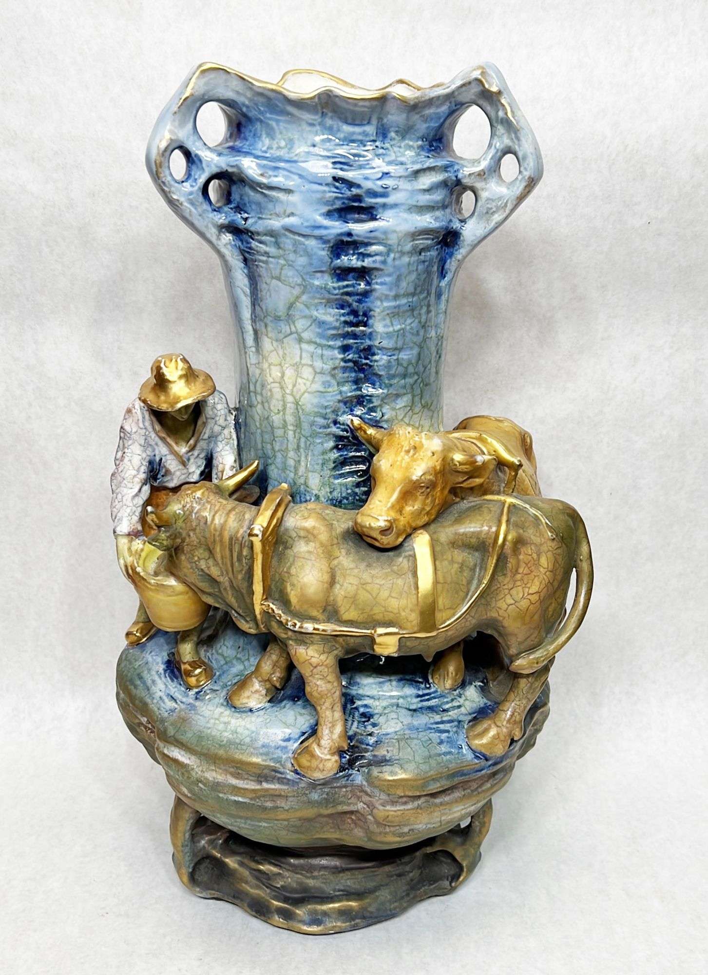 Appraisal: Imperial Amphora art pottery vaseLate thC Stands in height Drilled