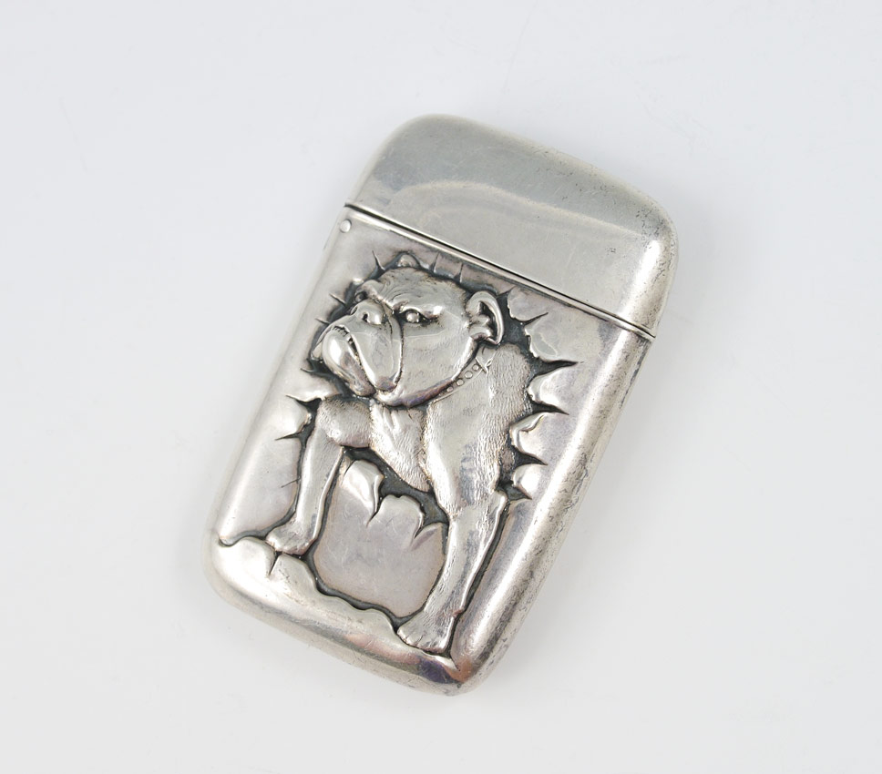 Appraisal: BULLDOG STERLING SILVER MATCH SAFE Figure of a Bulldog bursting