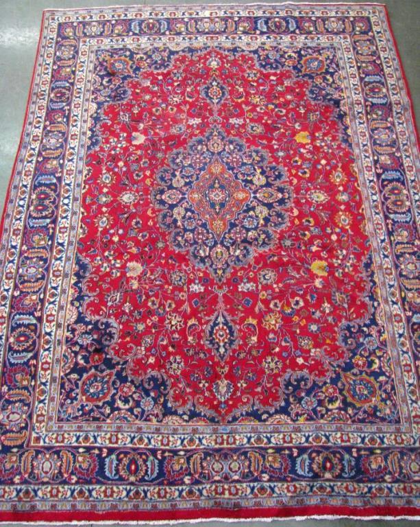 Appraisal: Handmade Oriental Room Size Rug Kashan design red field with