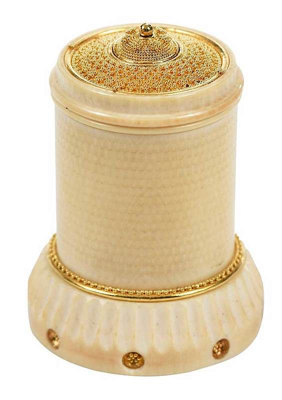 Appraisal: Daniel Brush Gold Turned Snuff Bottle ornamental turning diamond cut