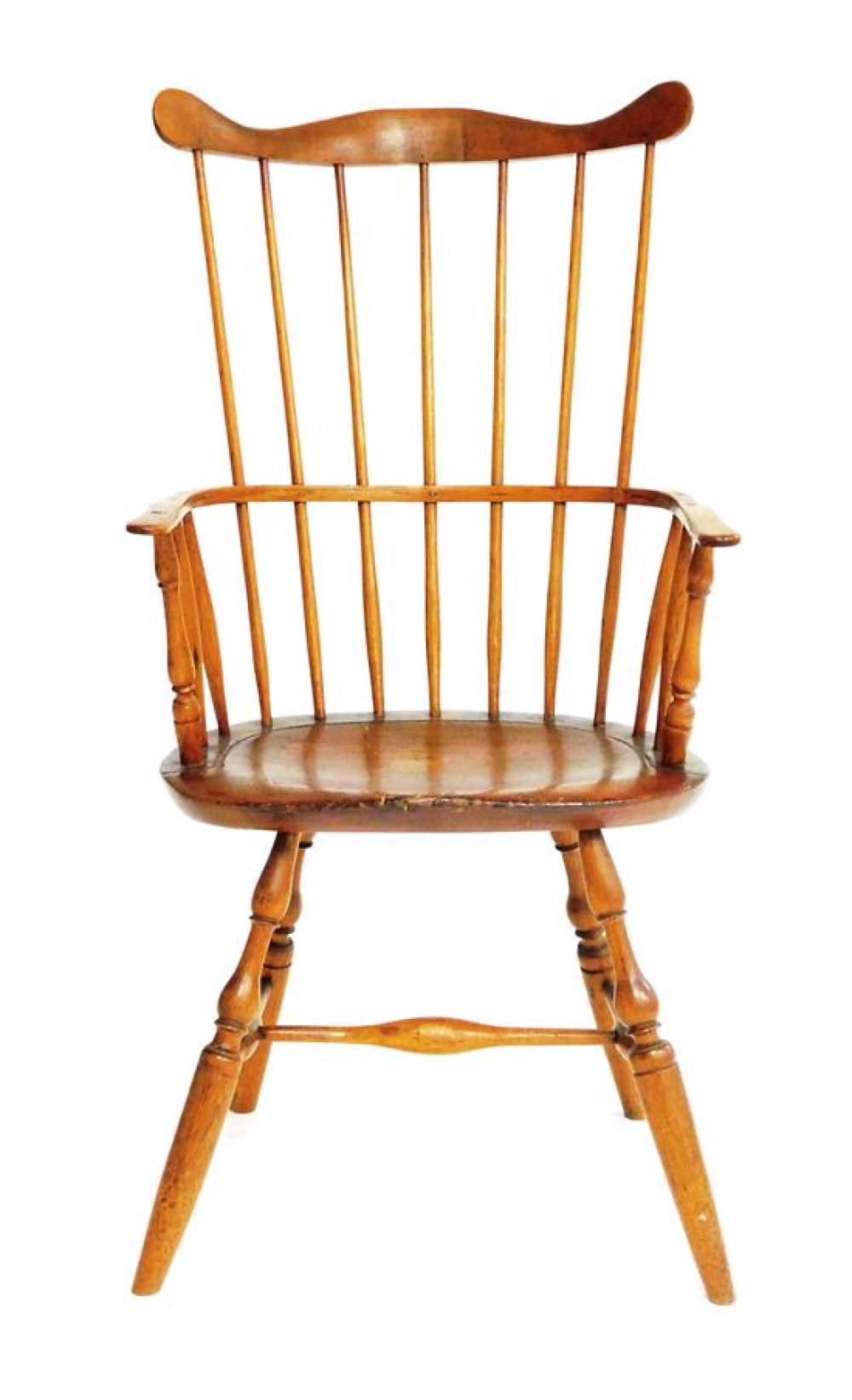 Appraisal: Windsor high comb back armchair New England c serpentine crest