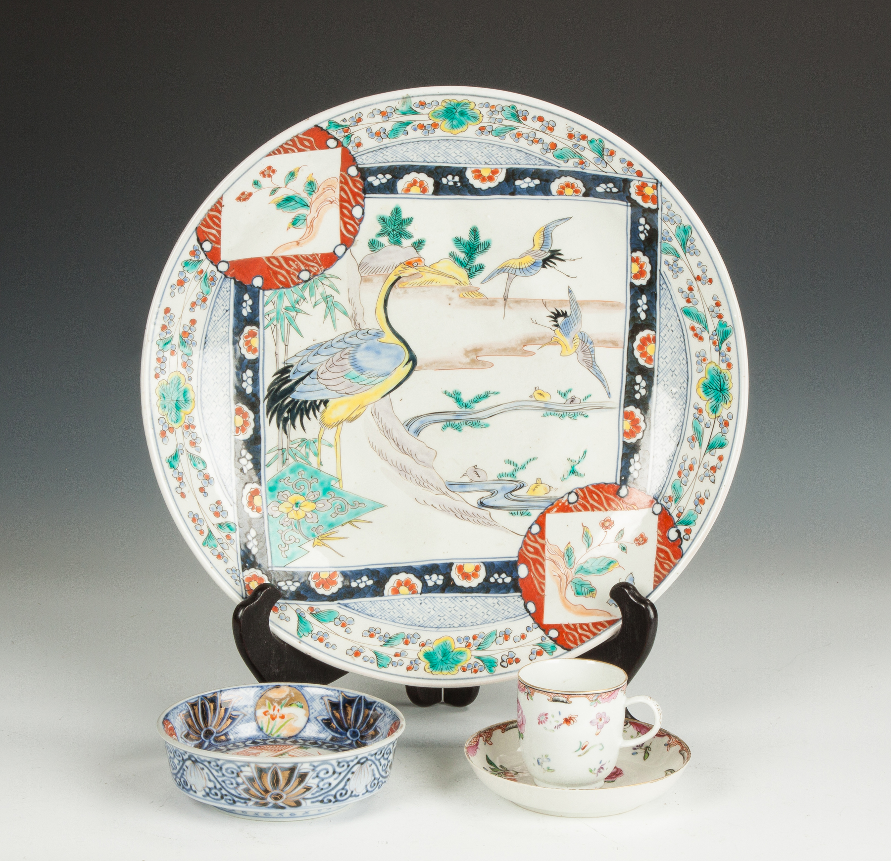 Appraisal: Imari Charger with Herons Together with an Imari bowl Chinese