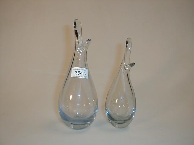 Appraisal: Two similar pale blue stylized bud vases bases marked Holmegaard