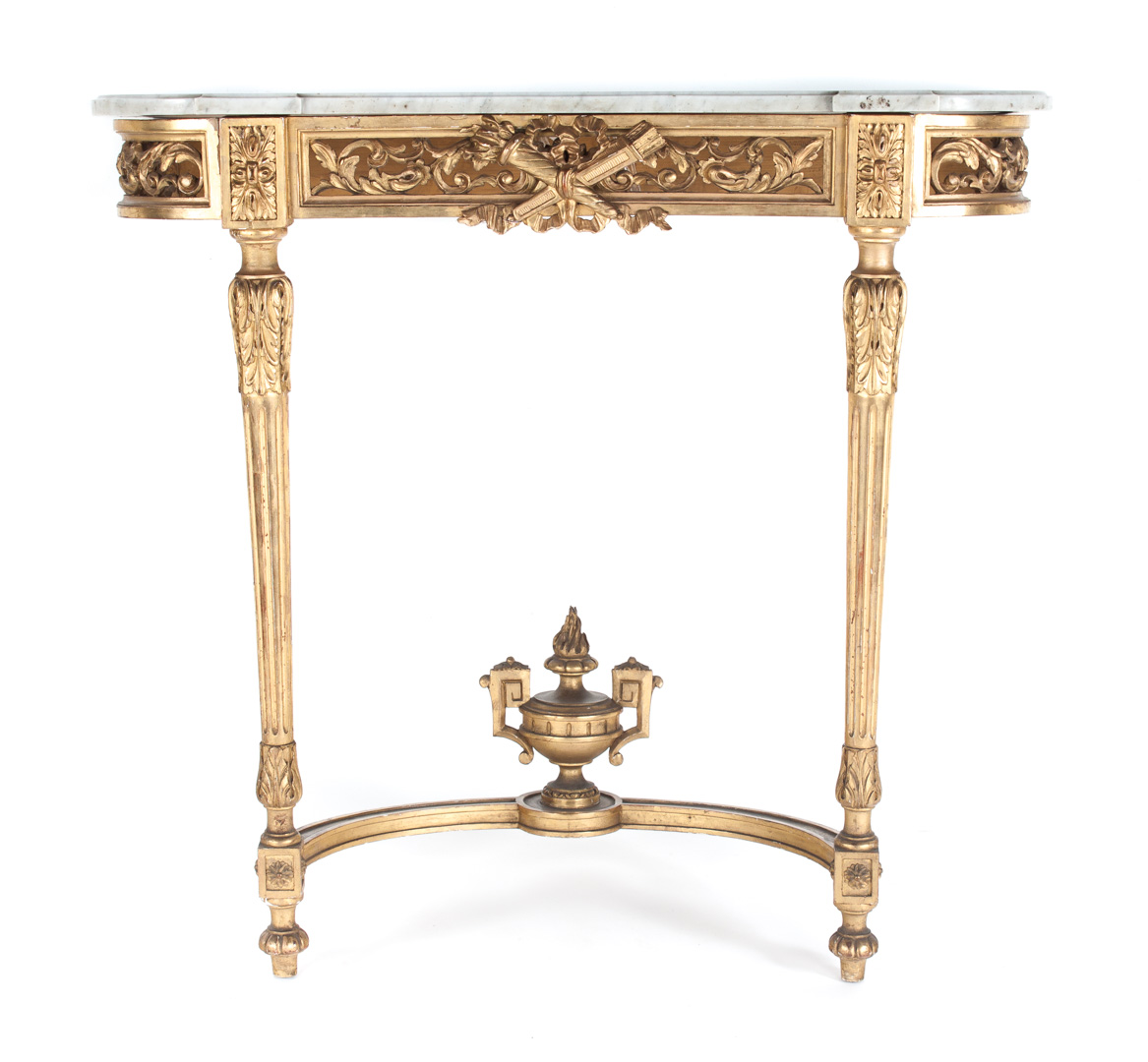 Appraisal: Louis XVI style giltwood marble top console table late th