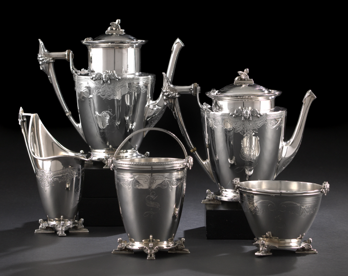 Appraisal: Fine Gorham Sterling Silver Egyptian Revival Five-Piece Coffee and Tea