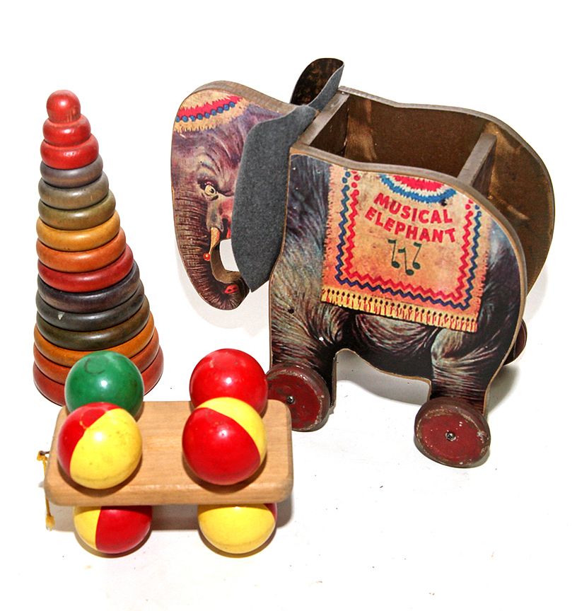 Appraisal: Wood Toy Lot A paper over wood elephant on wheels