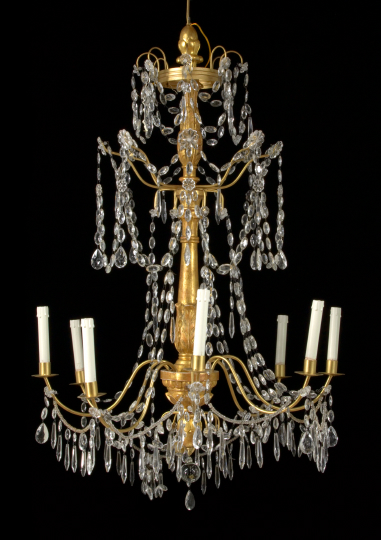 Appraisal: Northern Italian Carved Giltwood Gilded Wrought-Iron and Cut Glass Eight-Light