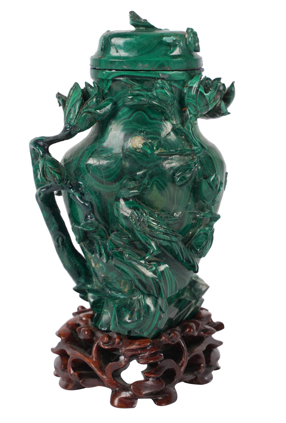 Appraisal: CHINESE MALACHITE COVERED JARProvenance The Estate of Henry and Lillian