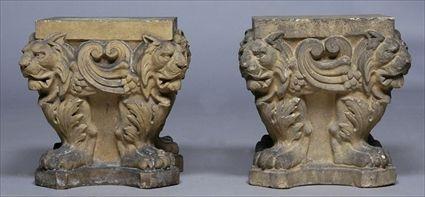 Appraisal: TWO TERRACOTTA PEDESTALS in tall x x in stamped Doulton