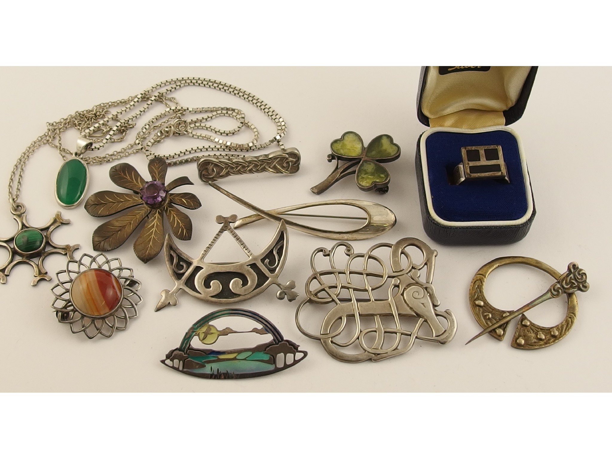 Appraisal: A silver and enamel Pat Cheney brooch and a collection