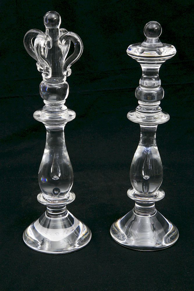 Appraisal: Pair of Signed Steuben Glass King Queen Chess Pieces Pair