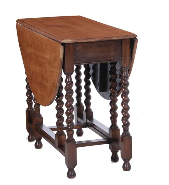 Appraisal: William Mary style oak drop-leaf table circa oval form block-and-twist