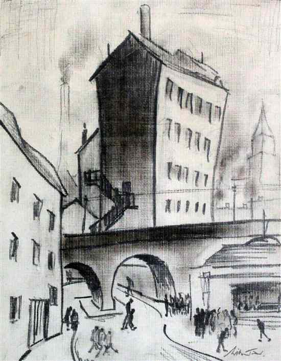 Appraisal: William Turner FRSA b pencil and crayon 'Railway bridge and