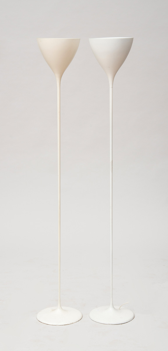 Appraisal: TWO WHITE-PAINTED METAL SWISS FLOOR LAMPS BY MAX BILL SWITZERLAND