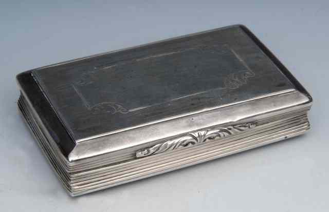 Appraisal: A VICTORIAN SILVER SNUFF BOX of rectangular form with engine