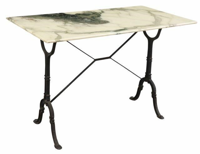 Appraisal: French bistro table th c simulant stone tabletop cast iron