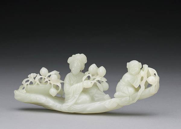 Appraisal: A fine white jade figure group th Century Depicting a