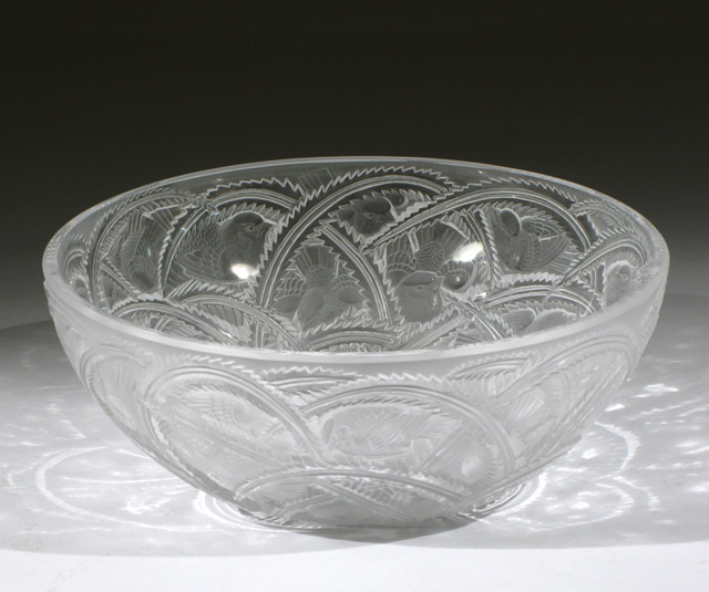 Appraisal: LALIQUE CRYSTAL PINSONS BOWL frosted and clear decorated with sparrows