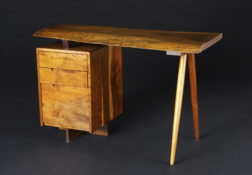 Appraisal: GEORGE NAKASHIMA Walnut single-pedestal desk with free-edge top x x