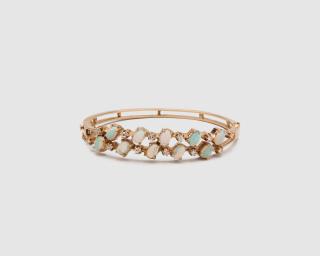 Appraisal: K Yellow Gold Opal and Diamond Bangle Bracelet K Yellow