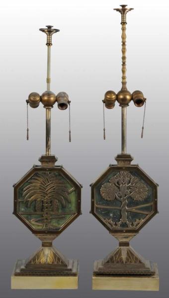 Appraisal: Pair of Metal Oscar Bach Lamps Description Oscar Bach was