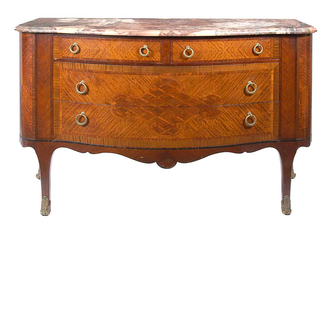 Appraisal: Louis XVI Style Parquetry Inlaid Walnut and Mahogany Commode The