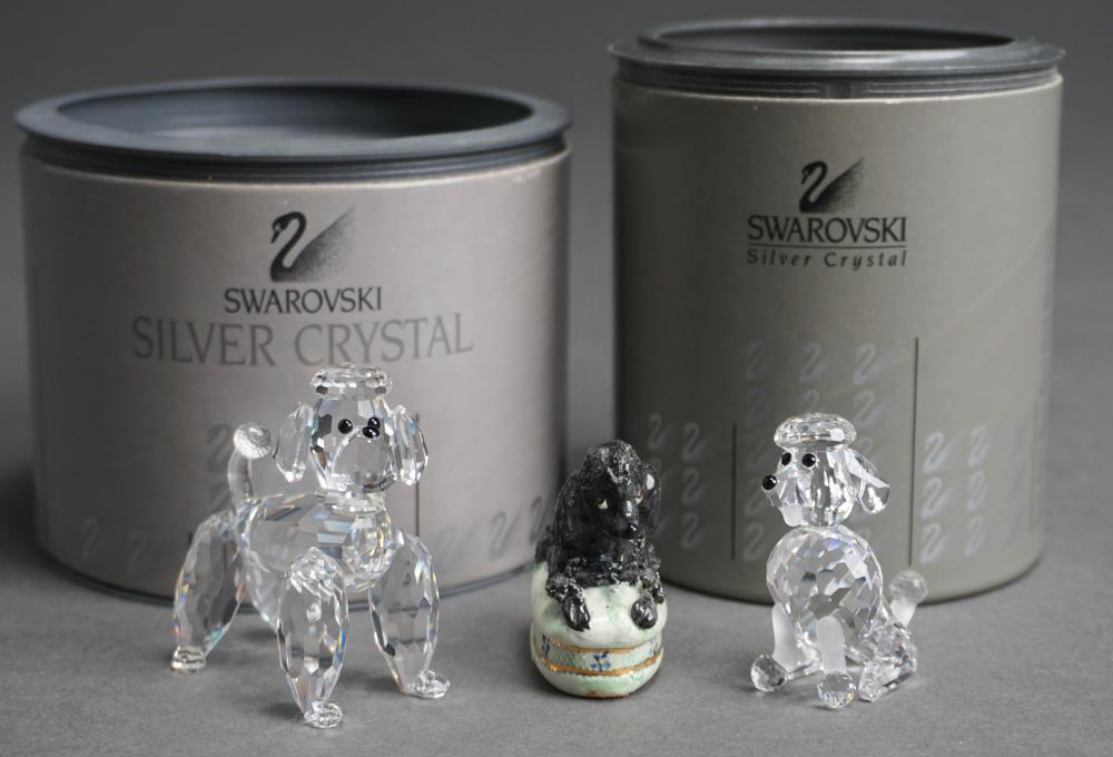 Appraisal: TWO SWAROVSKI CRYSTAL POODLE FIGURINES AND A CERAMIC FIGURINE OF