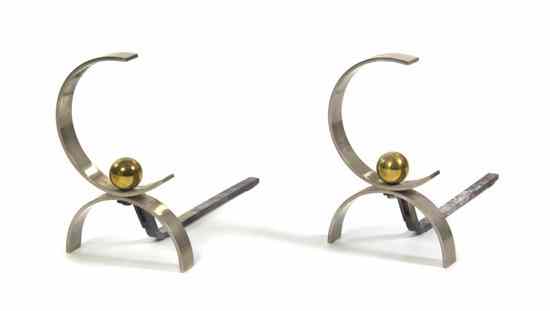 Appraisal: A Pair of Steel Andirons having spherical brass decoration Height