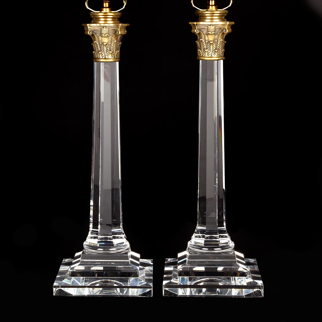 Appraisal: Pair of George III Style Colorless Cut Glass Lamps Each