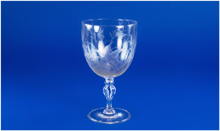 Appraisal: Engraved Glass Goblet with a Scene of a Bird and