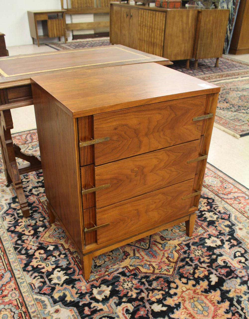 Appraisal: MCM THREE-DRAWER BEDSIDE CHEST Basic-Witz Furniture Industries Inc Waynesboro Virginia