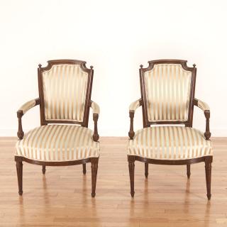 Appraisal: Pr Directoire silk upholstered mahogany fauteuils Pr Directoire silk upholstered