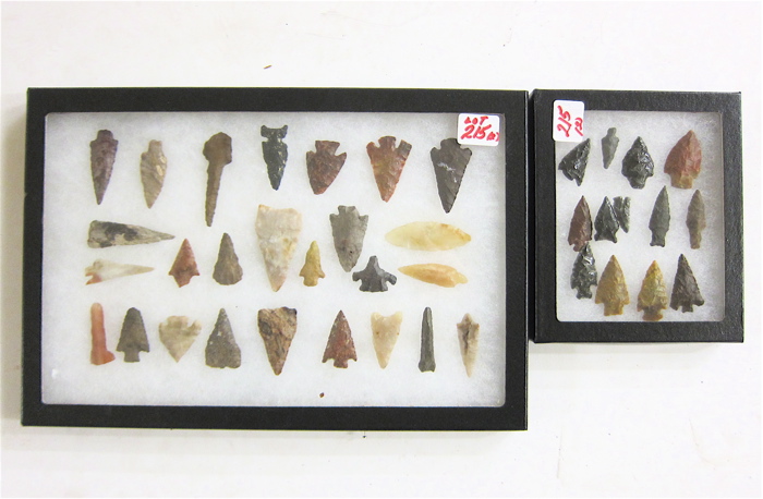 Appraisal: THIRTY-SEVEN NATIVE AMERICAN INDIAN ARROW HEADS in two Riker's cases